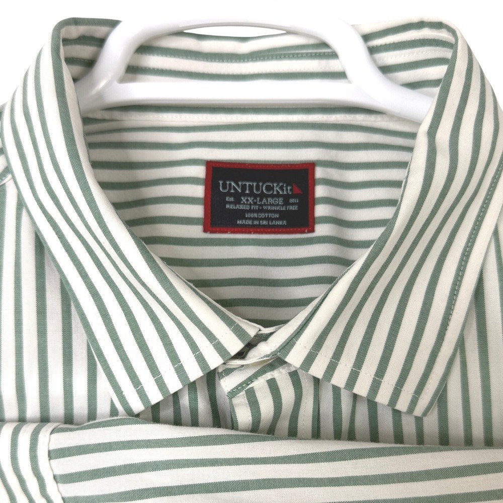 UNTUCKit Striped Button Down Shirt Sachsen Green XXL Wrinkle Free Relaxed Fit